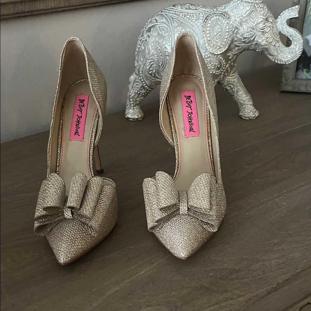 Betsey Johnson Glittering Gold Bow Heels
